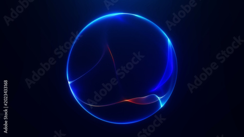 Abstract blue transparent sphere with cyan neon edges and smooth liquid light on dark background, futuristic digital orb for tech branding and sci-fi visuals.