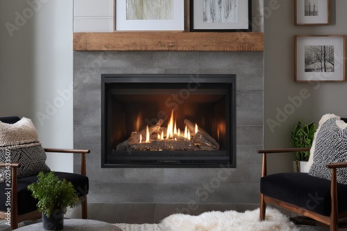 Modern gas fireplace in a cozy living room