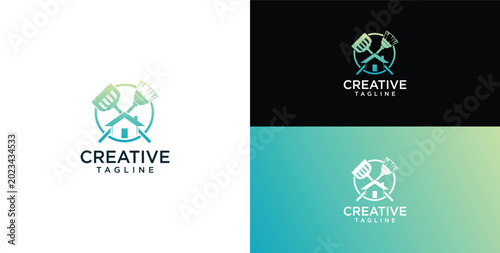 Foto Creative grilling and home logo design with crossed barbecue utensils and a hous