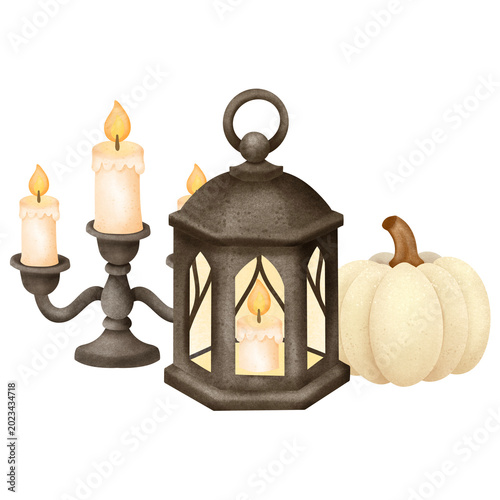 Lantern Candle and Pumpkin Arrangement