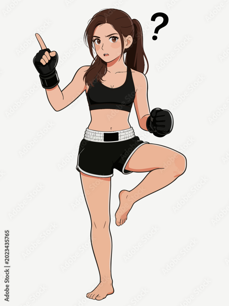 Fototapeta premium Confused Female Martial Artist Standing in Training Pose