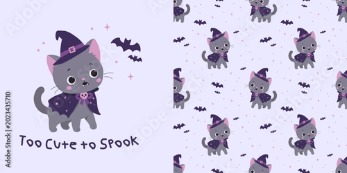 фотографія Halloween design set featuring a greeting card with Too Cute to Spook typography