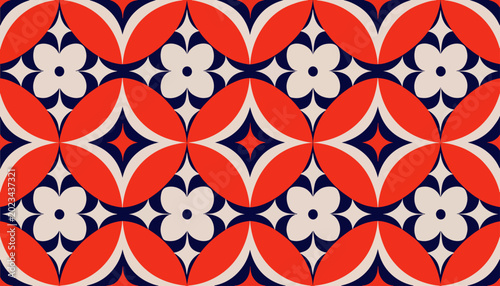 Fotografi Mediterranean inspired seamless tile pattern blending petals and quatrefoil curv