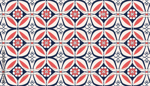Fotografía Mediterranean floral ornament expressed through crisp flat geometric tile stylin