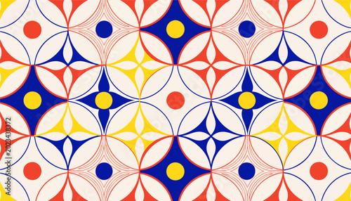 Billede på lærred Navy petals paired with coral blossoms in symmetrical ornamental repetition