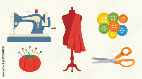 Fotografía sewing tools and dressmaking equipment.