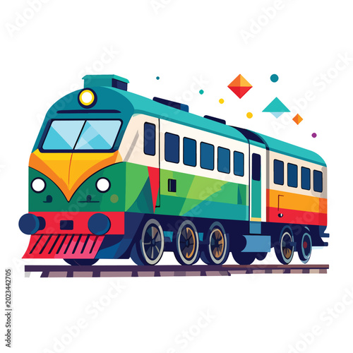Colorful Train on Railroad Tracks.