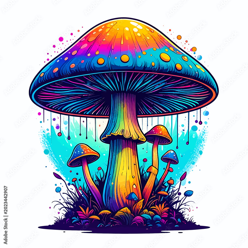 Fototapeta premium Colorful illustration of large mushroom 1.