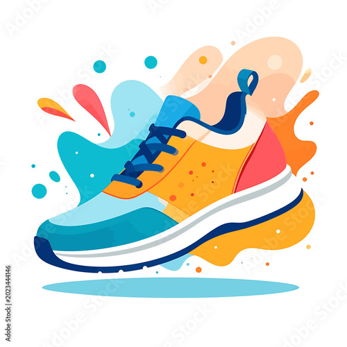 Colorful Sneaker with Blue Laces.
