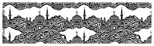 Konstfotografi Oriental city skyline with mosques and minarets in stylized monochrome pattern s