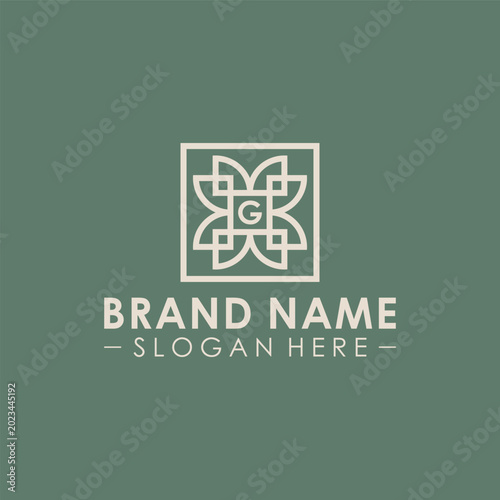 Letter G Monogram Logo. Floral Geometric Vector Template