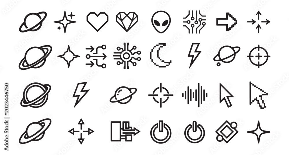 Fototapeta premium Modern Cosmic Symbols and Futuristic Outline Icons Collection