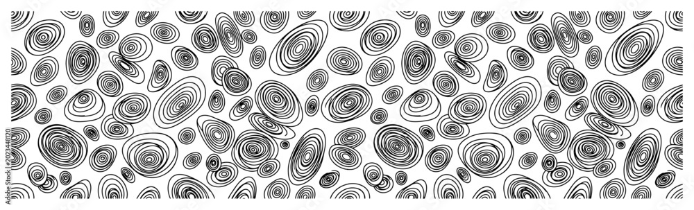 Fototapeta premium Concentric organic circles and oval shapes in minimalist line art pattern