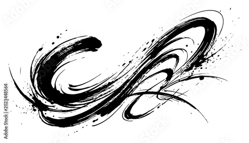 Foto Elegant flowing ink brush strokes forming a dynamic swirl in zen calligraphic st