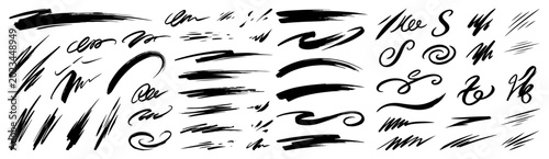 Schilderij op canvas Abstract hand drawn ink brush strokes and scribbled lines set in black and white