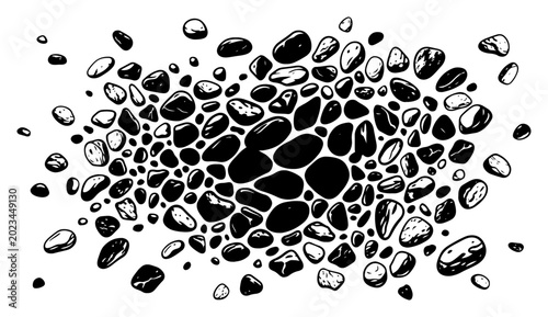 Canvas Print Scattered river stones and smooth pebbles forming a natural textured background