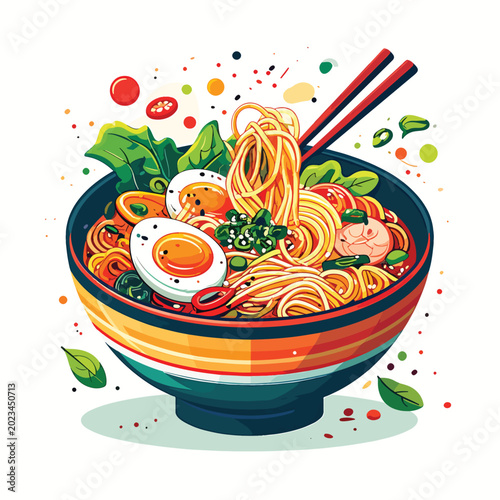 Fotografia Colorful ramen noodle soup bowl meal.