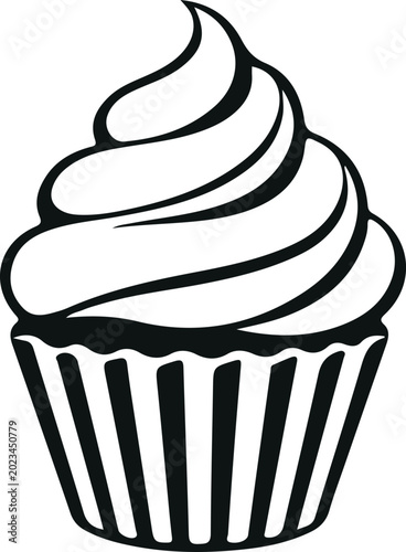Black and White Cupcake Icon Illustration 