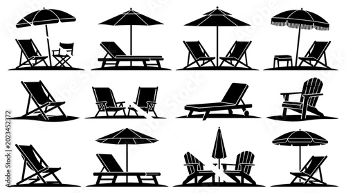 Foto Beach Chair and Umbrella Collection with Sun Loungers, Outdoor Seating, and Summ