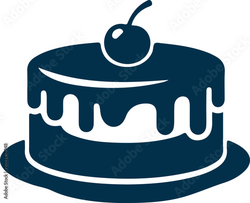 Blue Drip Cake with Cherry Icon Logo Design 