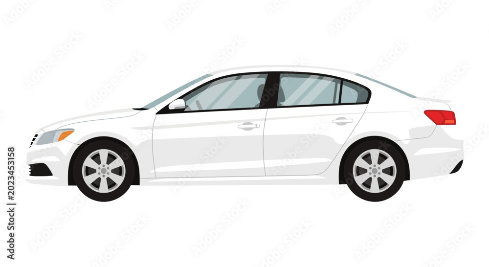 Obraz premium White sedan car side view isolated on white background for transportation