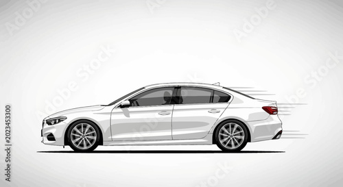 White sedan car vector illustration on a white background with speed effect