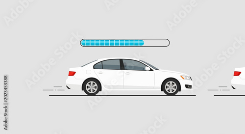 White sedan car with loading bar graphic transportation technology concept