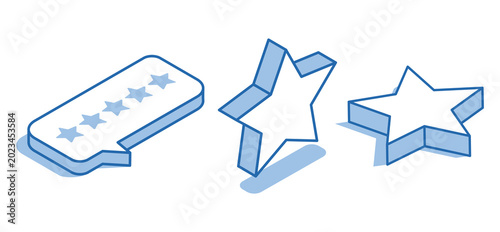 Isometric vector set of text bubble with stars on white background, review or rating when purchasing
