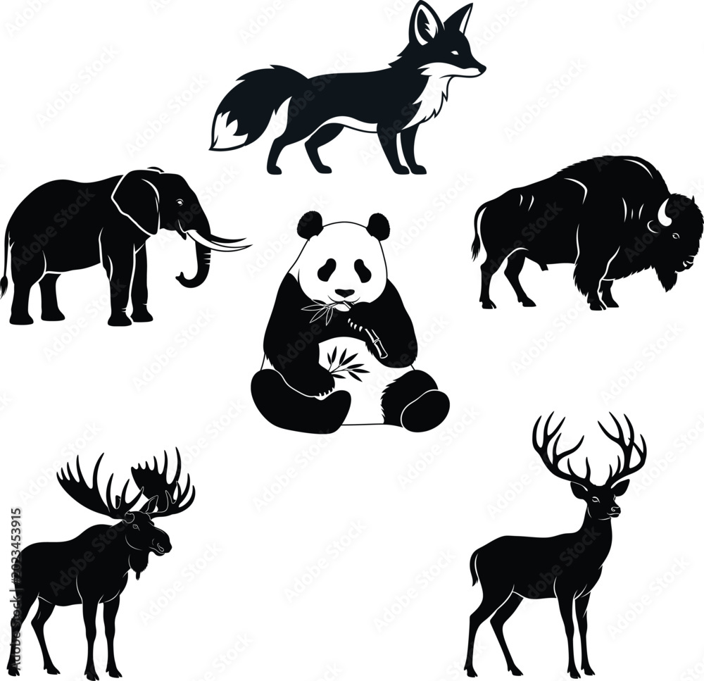 Fototapeta premium Cartoon farm animals collection set standing vector illustration