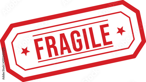 Photos Red fragile rubber stamp sign on a clear white background warns of delicate cont
