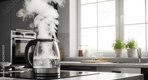 Boiling Water in a Glass Kettle.