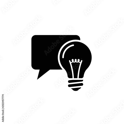 Black speech bubble and light bulb creative thinking icon.