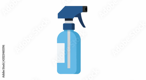 Flat graphic of a blue spray bottle with a white label