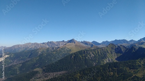 Spectacular alpine landscape viewed from the peak of Giewont mountain in Tatras