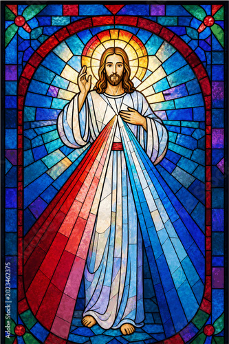 Tableau sur toile Divine Mercy Jesus Stained Glass Window Christian Religious Illustration Sacred