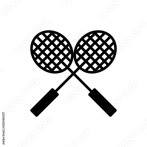 Badminton racket and shuttlecock silhouette icon isolated on white background