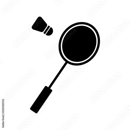 Badminton racket and shuttlecock silhouette icon isolated on white background