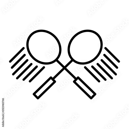 Badminton racket and shuttlecock silhouette icon isolated on white background
