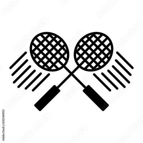 Badminton racket and shuttlecock silhouette icon isolated on white background