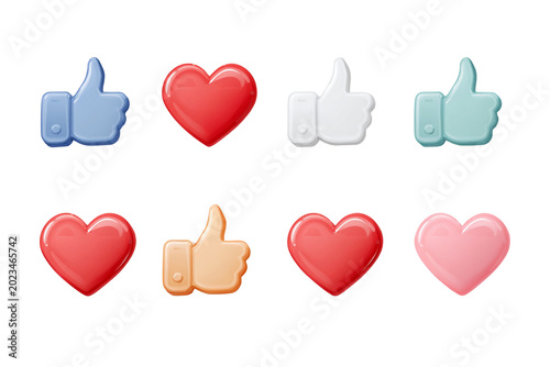 A colorful arrangement of thumbs up and heart emojis on a black background