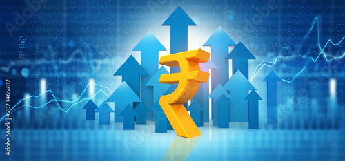 Indian rupee growth, financial market success, india economy development, business investment concept, rupee symbol background, financial profit graphic, economic success illustration

