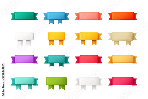 A collection of colorful ribbons and banners on a black background