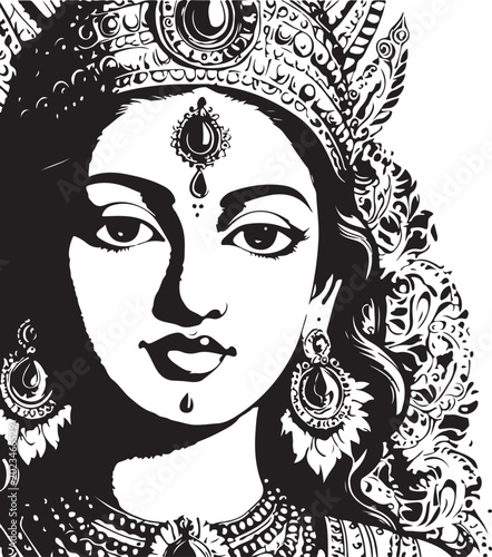 Billede på lærred Indian goddess portrait intricate headdress earrings rich traditional jewelry