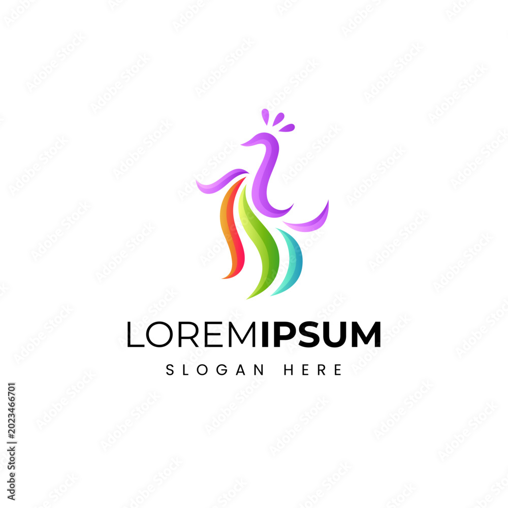 Fototapeta premium abstract peacock feather logo with colorful gradient vector design style