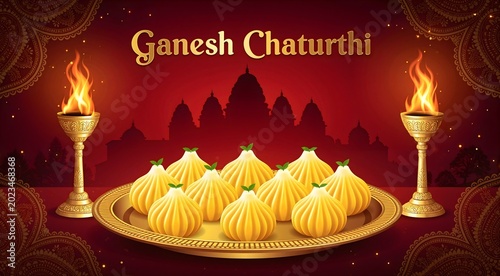 Traditional Ganesh Chaturthi Offerings in Festive Greeting