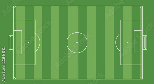 Photography Soccer field green striped lines.