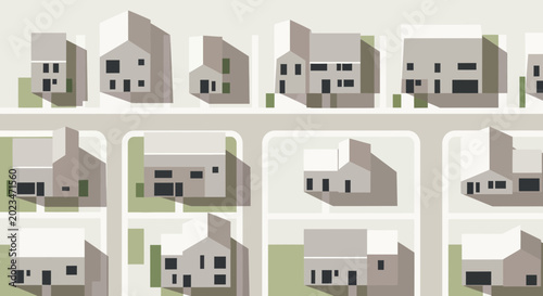 Fotografie Modern Suburban Housing Development Aerial View - Minimalist Architecture