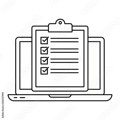 Online survey or feedback form checklist on laptop screen flat design vector