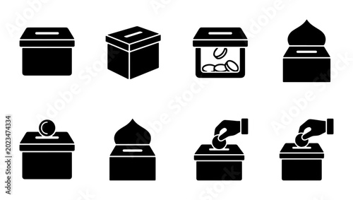 Konstfotografi Donation Box Icons, Charity Collection Set, Voting Booth Symbols, Contribution C