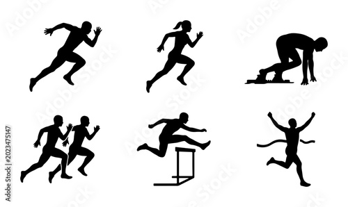 Foto Athletic Runner Silhouettes, Sprinting and Hurdles, Track and Field Competition